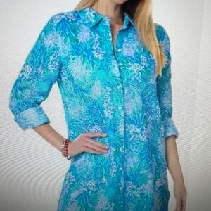 NWT Lilly Pulitzer Sea View Cover-Up Top Las Olas Aqua Strong Current Sea XS